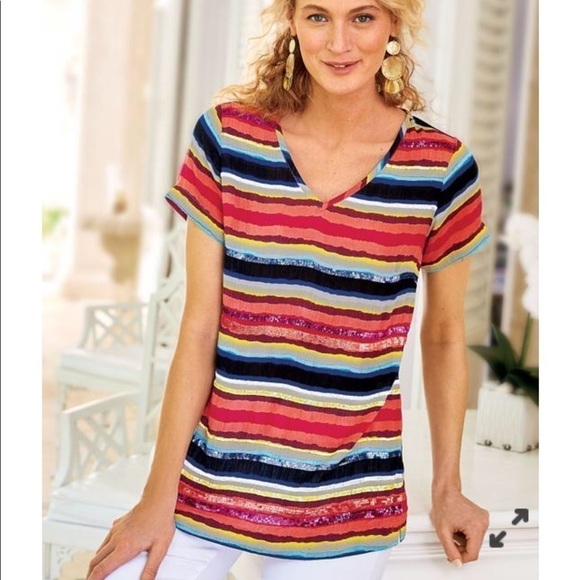 Soft Surroundings Tops - Soft Surroundings Women’s Colorful Striped Sequins Colorista Tunic Tee MP